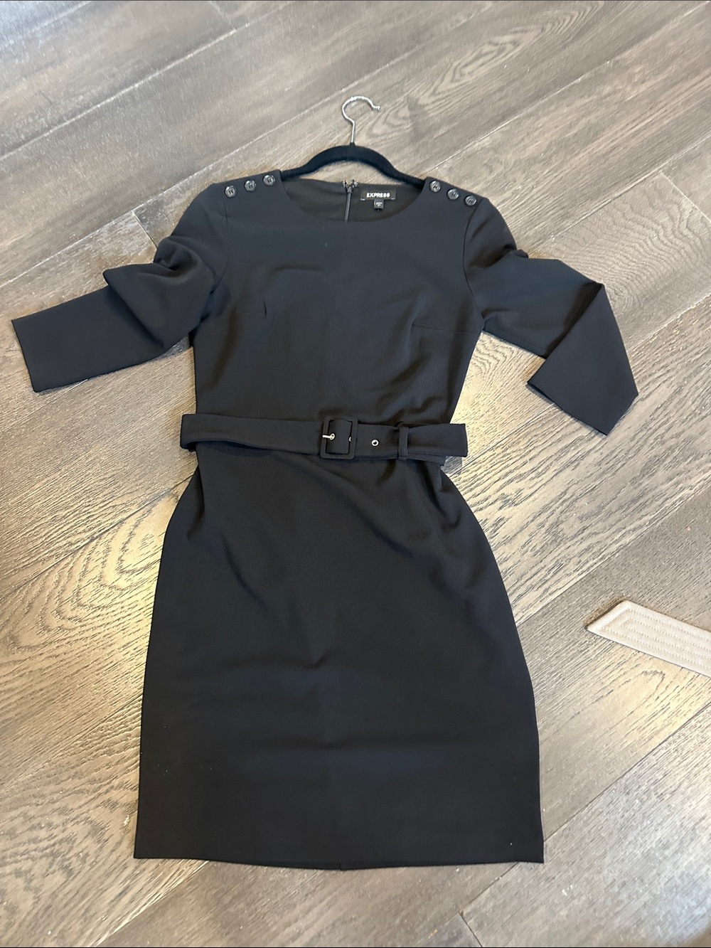 Express Black Long Sleeve Belted Sheath Dress, Stretch